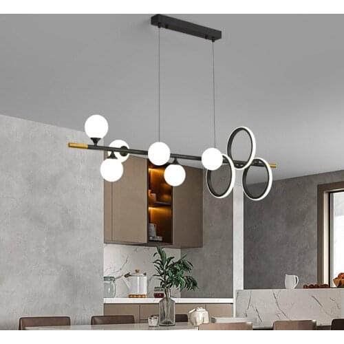 Modern Black Add Golden LED Chandelier lighting Dining Room Creative Hanging Lights Coffee Restaurant Glass Ball Pendant Lamps