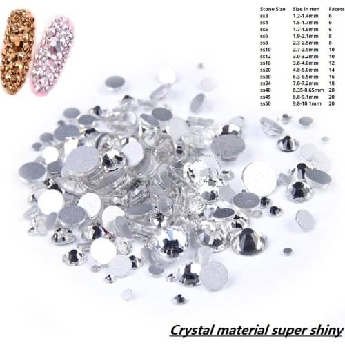 Super Deal Shiny Strass Clear Crystal Rhinestones 1440PCS SS3 to SS10 Non Hotfix For Nails Art Backpack Design Decorations