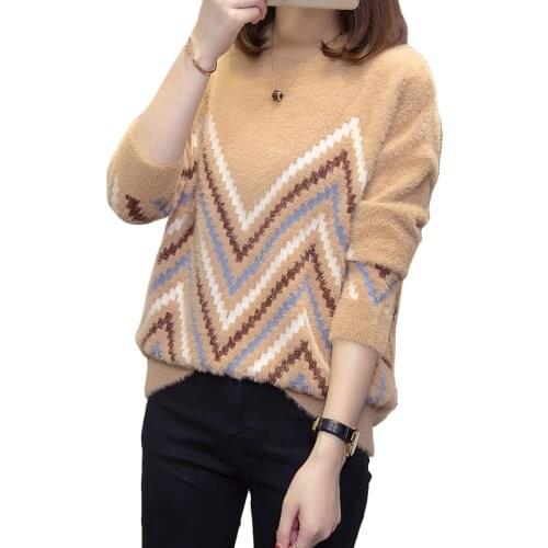 Striped Female Autumn Clothes Korean WomenS Oversize Pulovers Knitted Sweater 2020 Winter Sweater Clothes Long Sleeve Top A6541