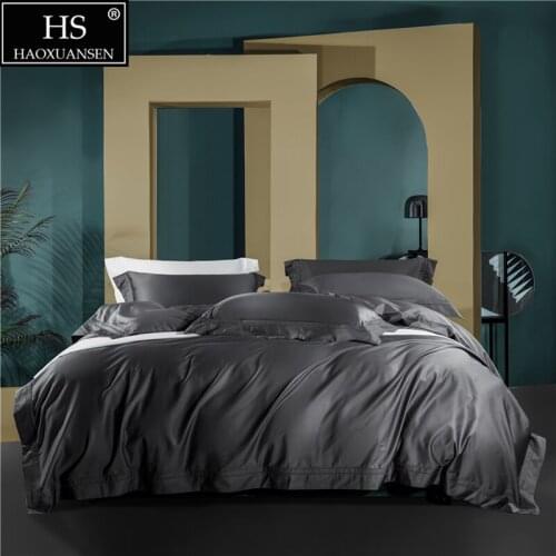 Dark Grey Double Row Hollow Out Wide Edge Design 4Pieces Bedding Sets Nordic Style Duvet Cover Cotton Bed Sheet Pillowcase