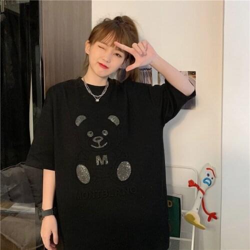 Women Bear Short Sleeve T-shirt Girls 2021 New Loose Half Sleeve Top Female Causal Clothes