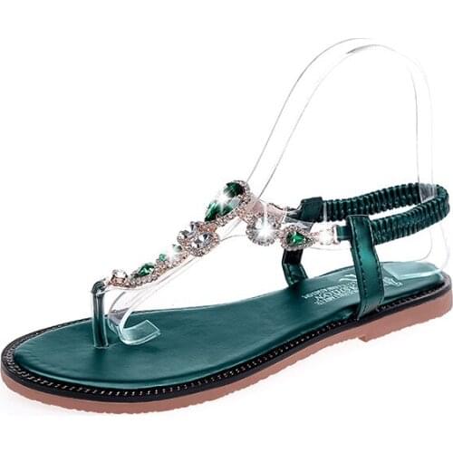 Womens Sandals 2019 Summer New Fashion Korean Version Casual Concise Flat Crystal Decoration Women Sandals size 35-40