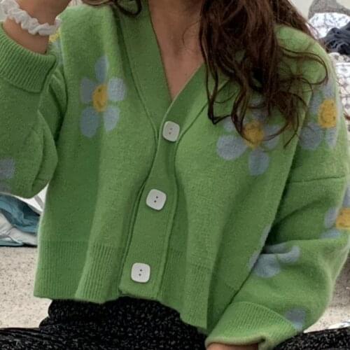 Flower Knitted Cardigan Sweater For Womens 2020 Cropped Knit Cardigans Coat Forefair Loose Elegant Thicked Single Breasted