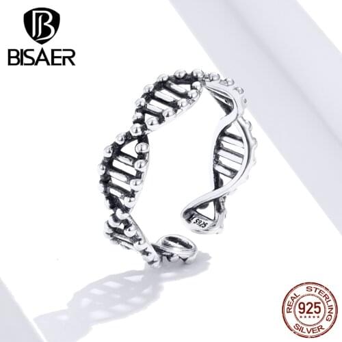 DeoxyriboNucleic Acid Rings BISAER 925 Sterling Silver Openwork DNA Love Women Finger Rings for Women Wedding Jewelry ECR643