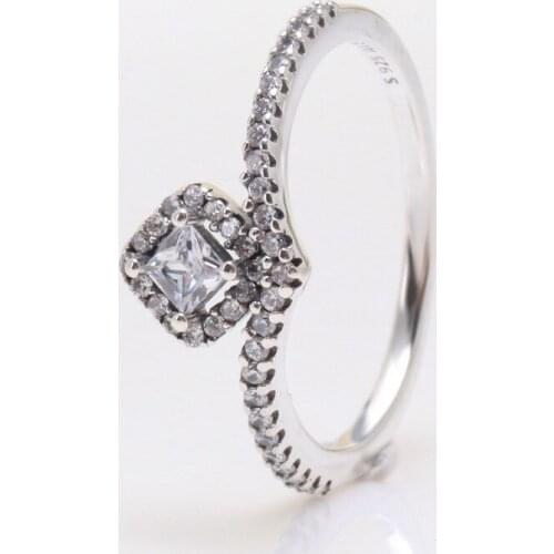 Bewill Hot 925 Sterling Silver Geometry cubic zircon shiny square wishing bone ring For Women Fashion Original Jewelry Gift