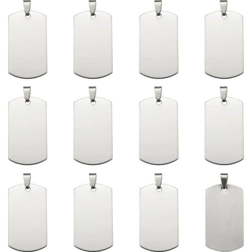 20pcs Rectangle 304 Stainless Steel Blank Dog tag charms Pendant Necklace Jewelry Making 43x24x1mm Hole 3x6mm
