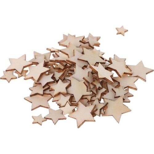 200pcs Cut Wood Star Embellishment Wooden Shape Craft Wedding Decor
