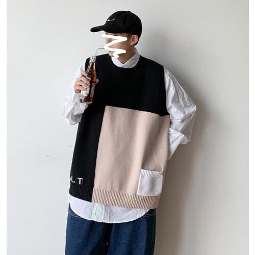 2021 Mens Fashion Trend Coats Round Neck Sleeveless Sweater Vest Lovers Male Pullover Black/yellow Color Knitting Vest M-2XL