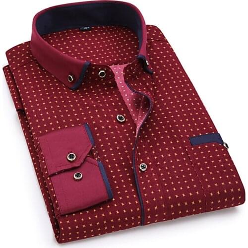 2019 Male Social Business Dress Shirt Brand Men Fashion Casual Long Sleeved Printed shirt Slim Fit Men Clothing Soft Comfortable