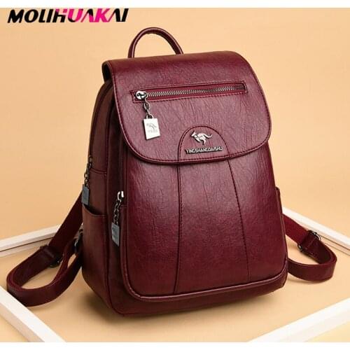 2020 Women Leather Backpacks High Quality Female Vintage Backpack For Girls School Bag Travel Bagpack Ladies Sac A Dos Back Pack