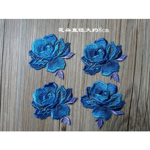5Pcs 7.5X4CM Sapphire Embroidered Flower Appliques Garment Accessories Patch DIY Scrapbook Card Craft Decoration