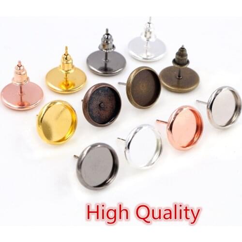 6/8/10/12/14mm 20pcs 7 Colors Plated Earring Studs,Earrings Blank/Base,Fit 6-14mm Glass Cabochons,earring setting;Earring Bezels
