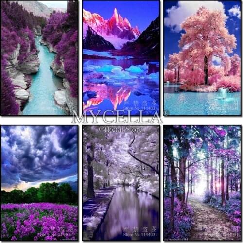 5D DIY Diamond Painting Landscape Needlework Full Round Drill Diamond Mosaic Embroidery Colorful Lake Canyon Tree Cross Stitch