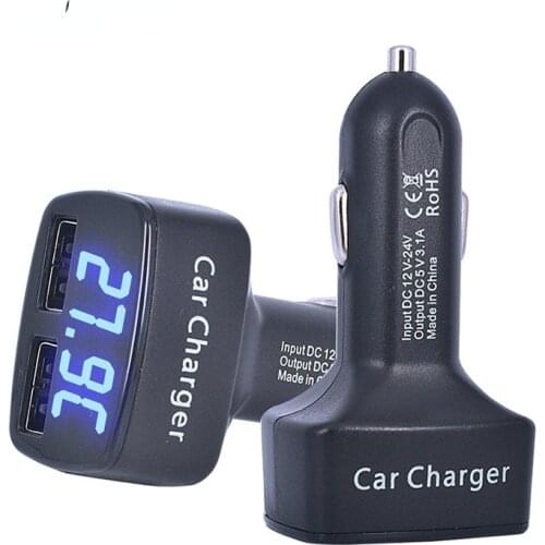 Kebidu Dual USB Car Charger Adapter 5V 3.1A 2 Port Car-Charger For Samsung With Voltage/temperature/Current Digital LED Display