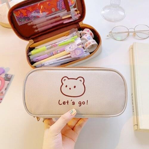 Cartoon Pencil Case Waterproof Canvas Big Capacity Pen Bag Kawaii Pencilcase Pouch Bag Organizer Kids Gift School Stationery