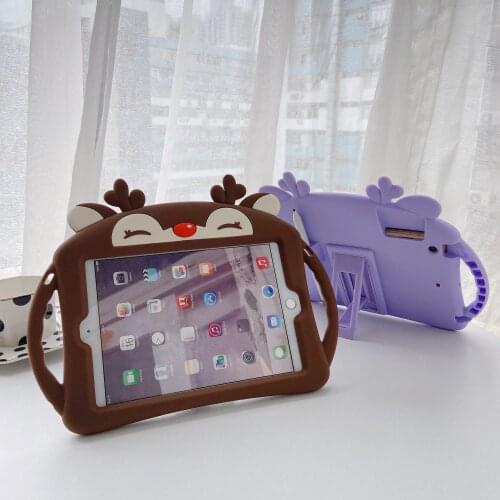 Cute Deer cover For iPad 10.2 7th 8th 9.7 2018 2017 Pro 9.7 Air 1 2 silicon PC stand case for Mini 1 2 3 4 5 Kids strap funda