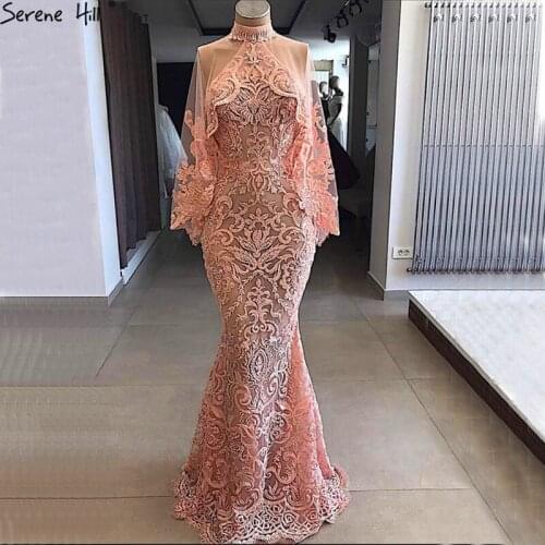 Arabic Turkish Long Lace Mermaid Formal Evening Party Prom Gown Dress Robe De Soiree Kaftan Dubai Gowns Abendkleider BLA6469