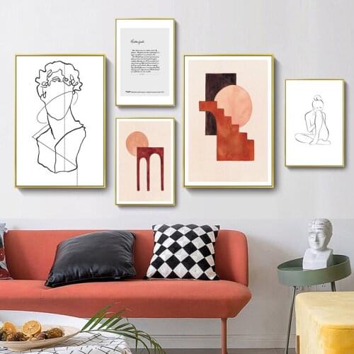 Home living room decorative painting literary artistic abstract black and white line character geometric blocks Nordic picture