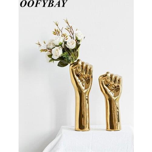 European Ceramic Light Luxury Golden Gesture Flower Vase Living Room Dried Flowers Arrangement Office Home Decoration Ornaments