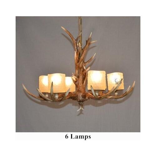 European retro white frosted glass Pendant Lights Imitation deer horns resin E14 LED 6 lamps stairs&pavilion&corridor JSQC001