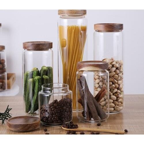 Home kitchen acacia wood sealed storage tank sealed tank 1600ML wholesale gopeng silicon glass storage bottle