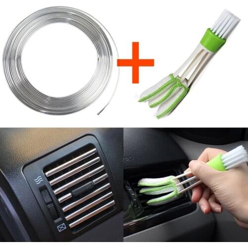 HUANLISUN 3metre U Style decoration strip Chrome car Automotive air conditioning outlet blade car styling tuyeres cleaning brush