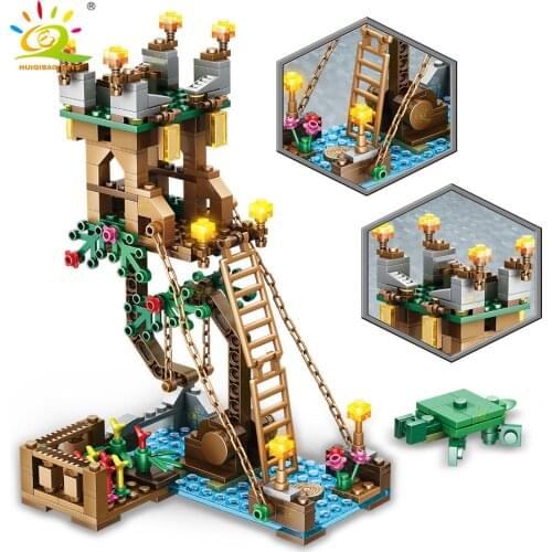 HUIQIBAO TOYS 329PCS Tensegrity Balance Tree House Building Blocks for Children City Street View Creative Construstion Bricks
