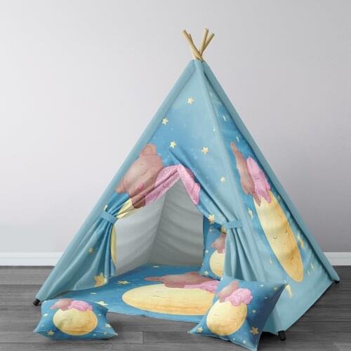 Play Tent for Kids Wigwam Portable Indoor Playground Tents Children Bedrooms Blue Moon Bear Sleeping Model 203