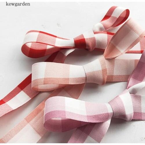 Kewgarden Plaid Layering Cloth Ribbons 25mm 1" Handmade Tape DIY Bowknot Hair Accessories Satin Ribbon Webbing 5 Meters