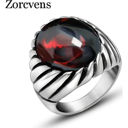 ZORCVENS New Design Ring Vintage Black Red Finger Ring Fashion Noble Luxury Elegant Charm Stainlee Steel Ring For Men