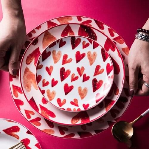 Creative bone china love red stroke ceramic plate Western steak salad dessert cake sushi home kitchen storage decorative plate