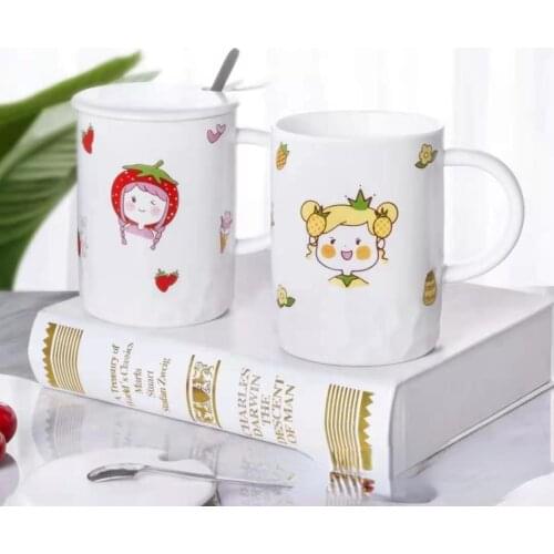 Creative Orange Girl Coffee Cup Spoon Cup Cartoon Office Water Cup Ceramic Coffee Mug With Lids Birthday Gift For Friends Mugs