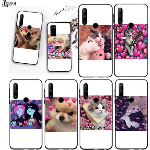 Cute Cat Dog You Love Me for Huawei P10 P20 Pro P30 P40 Y5 Y6 Y7 Y9 2019 Nova 7i 5T 5i 5 4e 4 3i 3e 3 Bright Black Phone Case