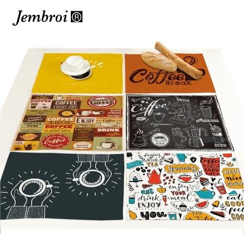 Letter Printed Faux Linen Drink Tea Coaster Set Placemats Coffee Bar Dining Table Decor Dish Mats Cup Pad Kichen Accessories