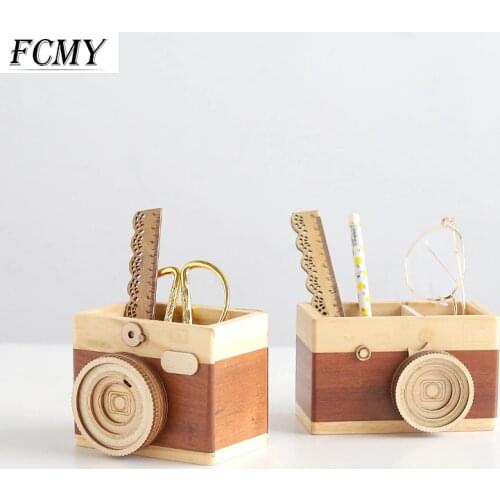 Creativity Desktop Organizer Cute Wooden Storage Box Remote Control Phone Pen Container Cute Desk Organizer School Supplies