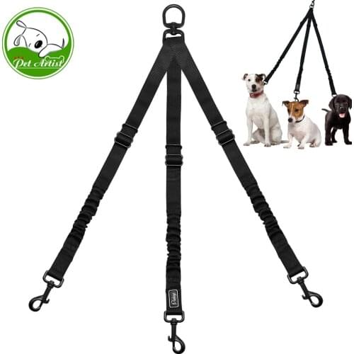 Nylon No-Pull 3 Way Pet Dog Lead Leashes Coupler Pet Adjustable Rope No Tangle Bungee Pets Walking Strap 1 Leash For 3 Dogs