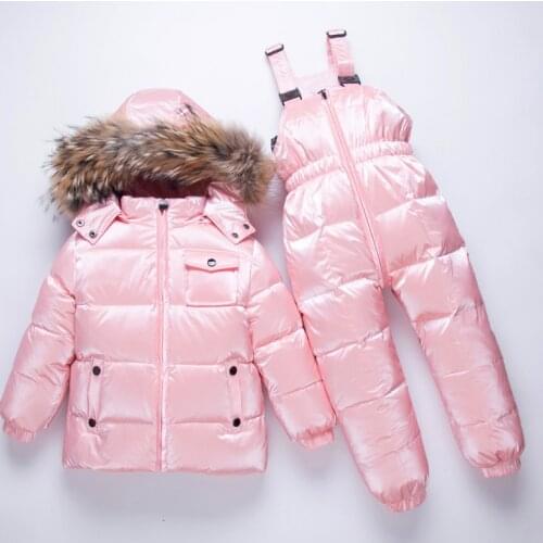 New childrens suit boys and girls winter down skiing clothes 2 sets 2-9 years old natural Raccoon Fur Collar - 30 degree clothe