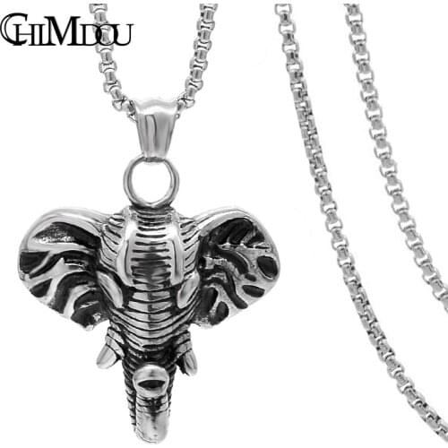 CHIMDOU Party New Style Trendy Men Stainless Steel Silver Color Elephant head pendant necklace PA049