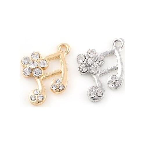 20PCS/lot 20x20mm (Gold,Silver Color) Rhinestones Flower Music Note Pendant Hang Charms Fit For Magnetic Floating Locket Jewelry