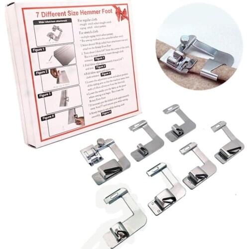 7pcs Domestic Sewing Machine Foot Presser Rolled Hem Feet Set for Singer Brother Sewing Accessories 5BB5725