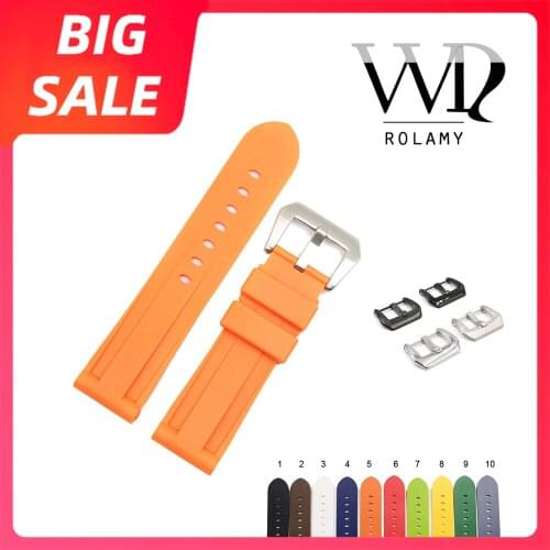 Rolamy 22 24mm TOP Quality Brown Grey Waterproof Silicone Rubber Replacement Watch Band Loops Strap For Panerai Luminor