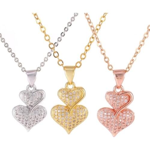 Luxury Jewellery Handmade Heart To Heart Pendant Jewelry Couple Gift Copper Micro-inlaid Zircon Bijoux Femme Necklace for Women
