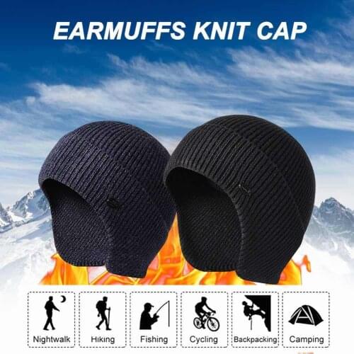 Outdoor Sports Knitted Hat Beanies Knit Hats Ski Cap With Earmuffs Winter Warm Knitted Hat For Cycling Camping Hiking Skiing