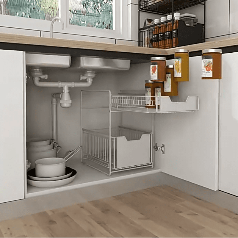 Under The Kitchen Sink Storage Rack Drawer Type Can Be Pushed And Pulled Under The Cabinet Telescopic Double Shelf