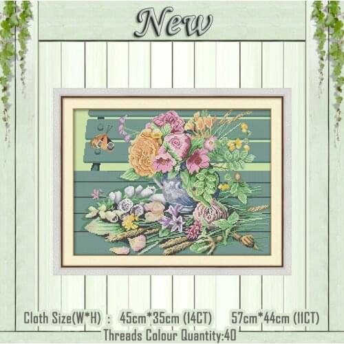 The vase on the chair paintings counted printed on the canvas DMC 11CT 14CT kits chinese Cross Stitch embroidery needlework Sets