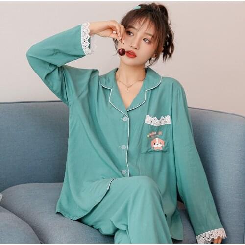 Spring Pyjamas Cotton Pjs Pajamas Set Women Solid Color Long Sleeved Sleepwear Suit Girls Pajama Sets Pijama Mujer Home Clothes