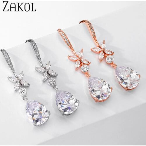 ZAKOL Luxury Flower Water Drop Cubic Zirconia Cute Hook Earrings for Women Wedding Party Dangle Ear Jewelry Mom Gift FSEP5107