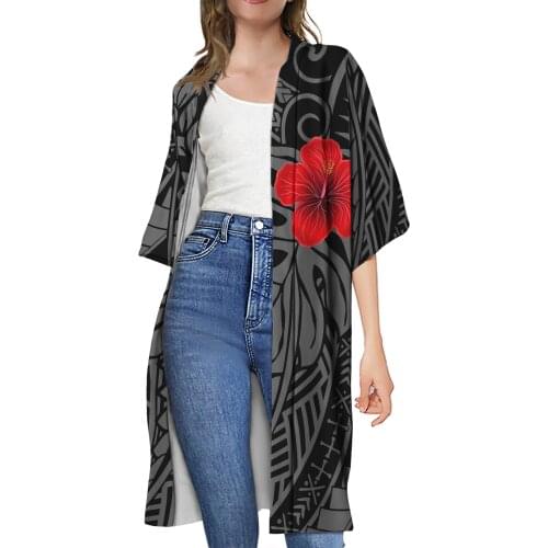 POD Womens clothes casual shirt coat Polynesian tribal style Samoan traditional womens dress open loose beach Kimono Robe