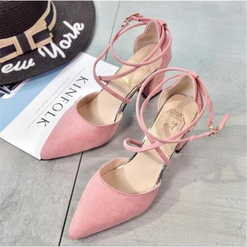 HOT SummerSandalias Femeninas High Heels Flock Pointed Sandals Sexy Female Summer Shoes Mujer Zapatos Mujer Pumps 2019