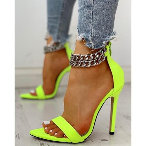 IPPEUM Women Heels Office Pumps Leopard Fashion Stylish Shoes Chain Buckled Open Toe Thin Heels Sandals Shoes For Women 2021